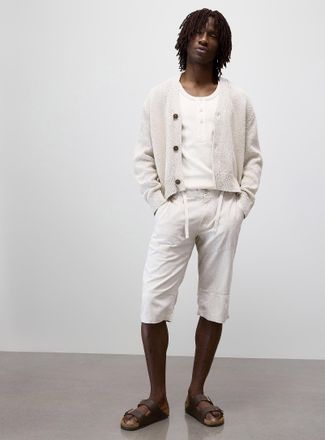 Point Zero Mens Adjustable-waist cotton and linen Bermuda Shorts