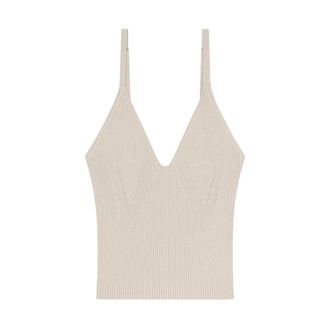 A|X Armani Exchange Sleeveless Tops, female, Beige, Size: XS Ribbed Top with Thin Straps