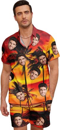 Generic Custom Hawaiian Shirt Face for Men Personalized Funny Button Down Hawaiian Shirts Photo Tropical Beach Shirts