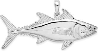 Diamond2Deal Sterling Silver Rhodium-Plated Polished Skipjack Tuna Fish Pendant