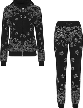 Philipp Plein Jogging Trainingspak: Hoodie/Broek Paisley Bandana - Dames - Jumpsuits - Zwart - XL - Katoen - Jumpsuits & Playsuits