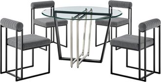 Armen Living Devi Anastasia 5Pc Round Glass Dining Table Set
