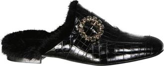 Eleventy Leren Bont Muiltjes - Dames - Slip ons - Zwart - 37 EU - Leer - Schoenen