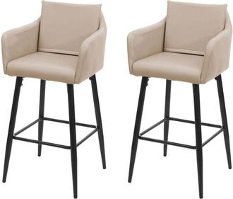Hhg Coppia sgabelli bar Lounge HHG-754 poggiapiedi 105x54x53cm, ecopelle beige tortora