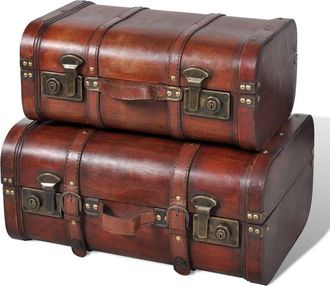 vidaXL Ba&uacute;l Cofre De Madera Vintage Marr&oacute;n 2 Unidades Vidaxl