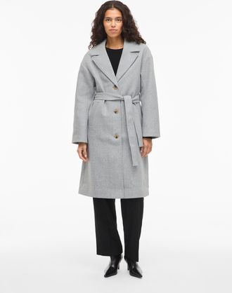 Vila Langmantel VILA VICLAUDIA L/S LONG COAT - NOOS, Damen, Gr. 34, grau (light grau melange), Web, Obermaterial: 100% Polyester, unifarben, regular fit ca