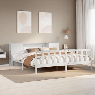 vidaXL Cama Con Estanter&iacute;a Sin Colch&oacute;n Madera Maciza Blanca 180x200 Cm Vidaxl