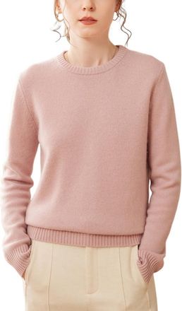 Dissa Women Cashmere Jumper Pink Crewneck Knitted Jumper Long Sleeve Relaxed Cashmere Wool Thick Solid Color Ladies Sweater,UK 12,SPR2448
