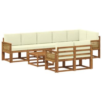 vidaXL Conjunto De Sof&aacute;s De Exterior 9 Pcs Natural Y Crema Poli&eacute;ster Vidaxl