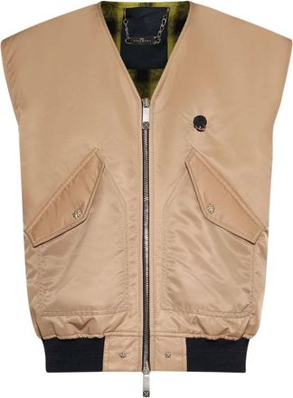 John Richmond Vest met Rits aan de Voorkant en Functionele Details - Heren - Bodywarmers - Wit - M - Nylon - Jassen