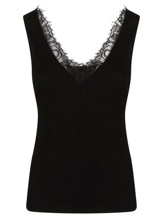 Pinko Oslo Fitted Black Lace Tank Top