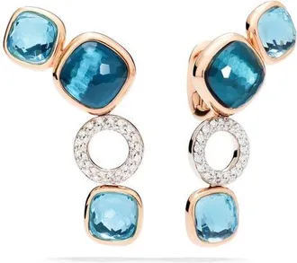 POMELLATO Nudo Sky Blue Topaz & Diamond Pav&eacute; Drop Earrings in Rose/white Gold/blue Topaz at Nordstrom