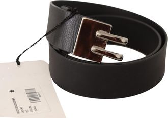 Costume National Black Leather Silver Buckle Waist Womens Belt