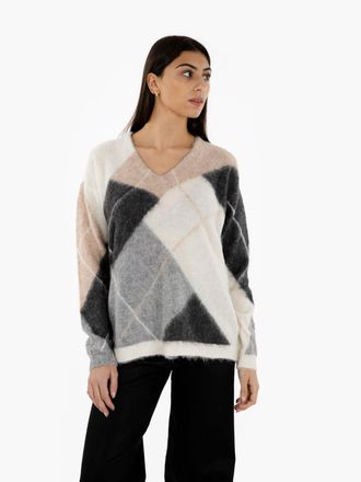 Alessia Santi Maxi maglia con scollo a V butter / grey