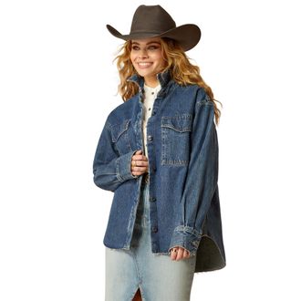 Ariat Womens Denim Shirt Jacket Long Sleeve in Hesperia, Size X-Small, by Ariat