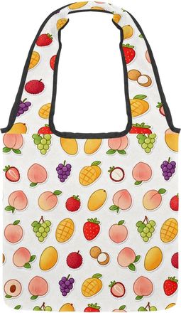 Generic Blossom & Fruit Medley Reversible Canvas Shoulder Tote - Double-Sided Print, 12oz Cotton, 27cm Drop, Fold-Flat Bag for Travel, Shopping, Street Outing