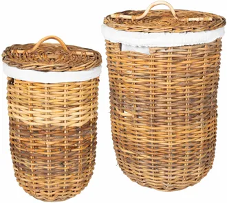 vidaXL Vidaxl Cesto Per La Biancheria Con Coperchio 2 Pz Marrone