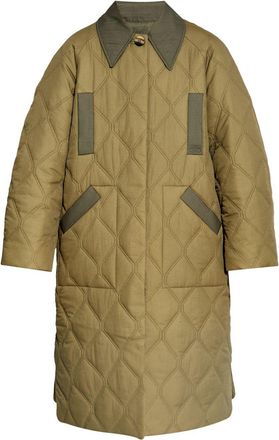 Ganni single-breasted quilted jacket - women - Polyester/Polyamide - S/M - Green