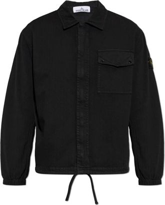 Stone Island Jas met logopatch - Heren - Zomerjassen - Zwart - L - Katoen - Jassen