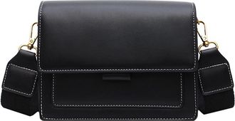 Generic Women Small Leather Flap Crossbody Bag with Compartment Fashion Purse and Handbag Two Toned Casual Shoulder Bags (Black)