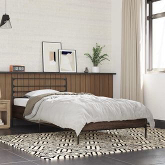 vidaXL Estructura Cama Madera Ingenier&iacute;a Metal Marr&oacute;n Roble 100x200 Cm Vidaxl