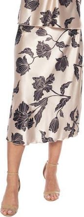 Tash And Sophie Floral Print Satin Maxi Skirt in Champagne Black at Nordstrom Rack, Size Medium
