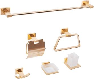 Beliani Beliani - Conjunto De 6 Accesorios De Ba&ntilde;o Estilo Moderno De Aluminio Brillante Con Vaso Y Jabonera Dorado Riohacha