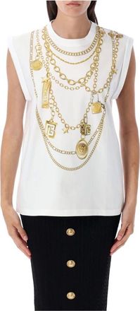 Balmain Sleeveless Tops, female, White, Size: M White Gold Trompe-loeil Vest Top