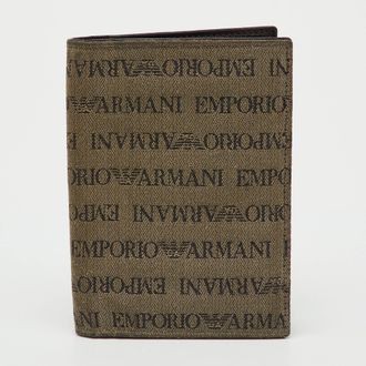 Emporio Armani Brown Canvas Logo Print Passport Holder