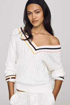 The Upside Josette Cable-Knit V-Neck Sweater