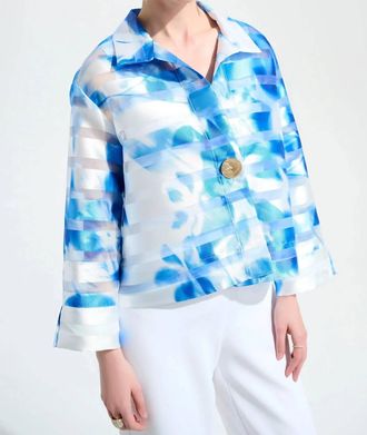 Joseph Ribkoff Floral Shadow Stripe Jacket In Vanilla/blue