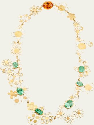 Judy Geib 18K Yellow Gold Garden Necklace with Colombian Emeralds and Citrine Clasp, 18L