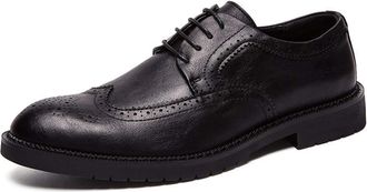 Generic Formal Dress Shoes for Men Lace Up Wing Tip Brogue Embossed Round Toe Shoes Faux Leather Block Heel Low Top Rubber Sole Slip Resistant Party(Black,6.5