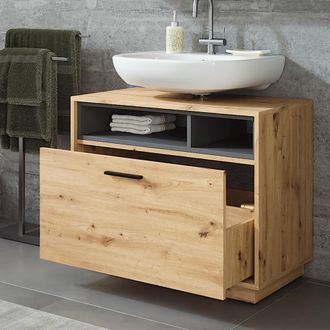 Vicco Mueble Bajo Lavabo Beatrice, Roble Artesanal/antracita, 80 X 84.5 Cm Con Caj&oacute;n