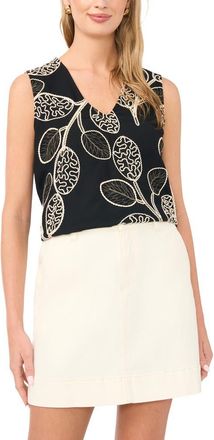 Vince Camuto Embroidered V-Neck Sleeveless Top in Rich Black at Nordstrom, Size Xx-Large