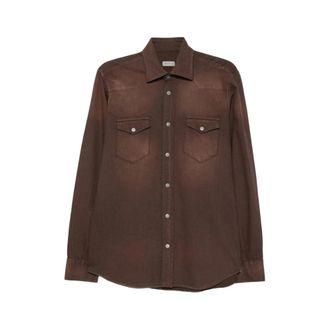 Sartorio Napoli Camisa con efecto desgastado y canes&uacute; occidental - Shirts - Hombre - Marr&oacute;n - 2XL