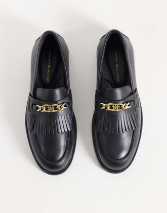 Tommy Hilfiger Rossie mocassini in pelle neri con frange-Nero