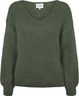 Americandreams Milana LS Alpaca Pullover - Dames - V-hals truien - Groen - S - Wol - Truien & Vesten