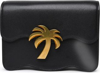 Palm Angels Leren Schoudertas met Metalen Plaat - Dames - Schoudertassen - Zwart - ONE Size - Leer - Tassen