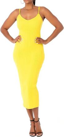 Dai Moda Rib Knit Body-Con Midi Dress in Yellow at Nordstrom, Size Medium