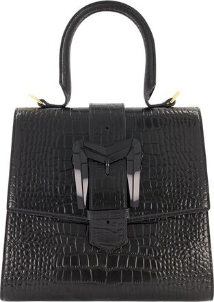 Mac Duggal Buckled Medium Croco Leather Handbag