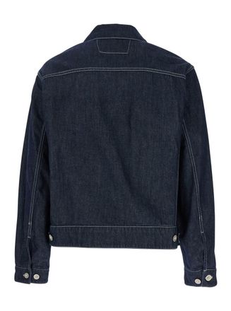 C.P. Company Blue Jacket With Classic Collar And Logo Patch On The Front In Denim Man