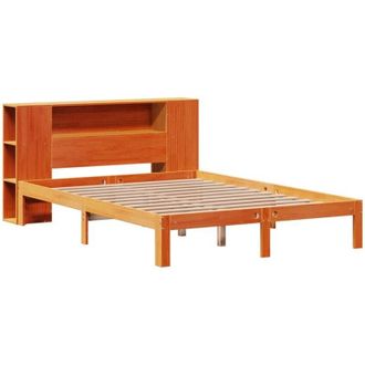 vidaXL Cama Con Estanter&iacute;a Sin Colch&oacute;n Madera Maciza Marr&oacute;n 140x200 Cm Vidaxl
