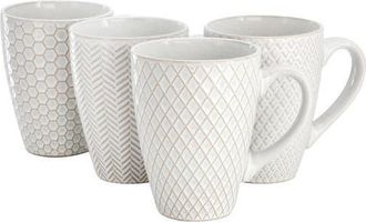 Gibson Home Earlhart 4 Piece 16 Ounce Stoneware Assorted Pattern Mug Set in White at Nordstrom