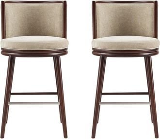 Manhattan Comfort Set Of 2 Evalyn Textured Chenille Barstools With Beech Wood Legs
