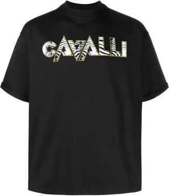 Roberto Cavalli Zebra Print Logo Cotton T-Shirt, Size XX-Large