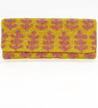 Oliphant Womens Beaded Clutch In Fern Pink Yellow