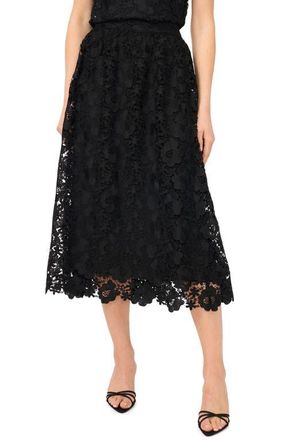 CeCe by Cynthia Steffe Floral Lace A-line Midi Skirt in Rich Black at Nordstrom, Size X-Large