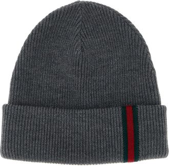 Gucci Web Detail Beanie Cappelli Grigio-Uomo