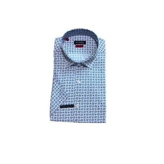 Roy Robson Geometrisch Print Slim Fit Kortemouw Overhemd - Heren - Korte mouwen Overhemden - Blauw - S - Katoen - Overhemden